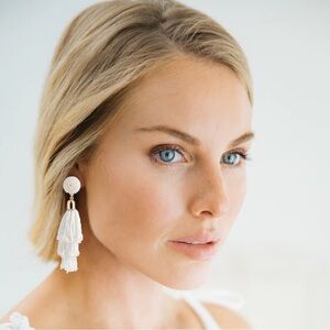 NEW Panacea White Beaded Tassel Hanging Earrings Anthropologie Nordstrom